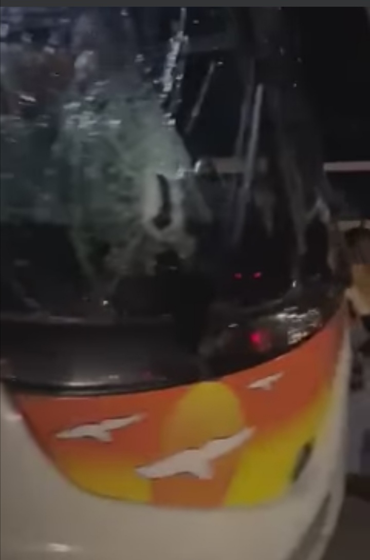 Bus pelted with stones
