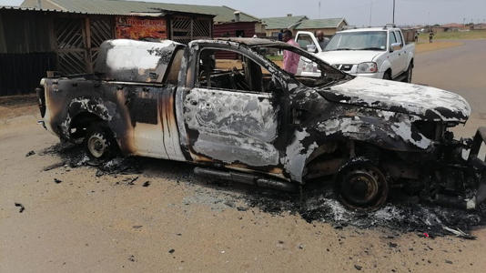 Torched mine vehicle