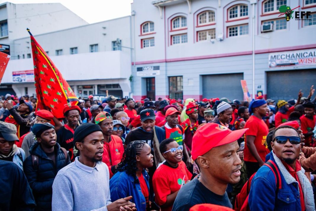 EFF supporters gather outside east london court as malema sentencing is expected to be delivered today